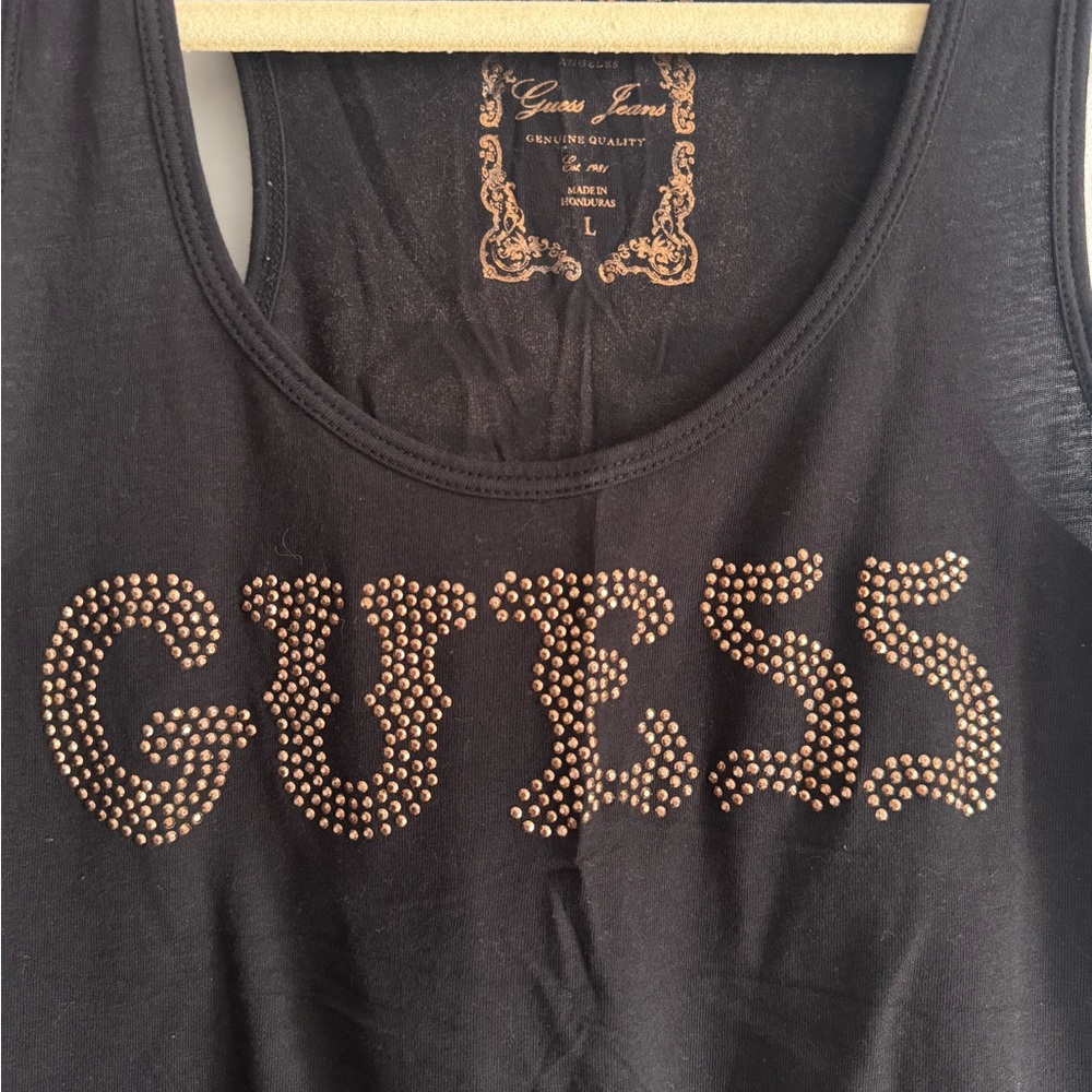 GUESS Black Tank Top with Rose Gold Studs